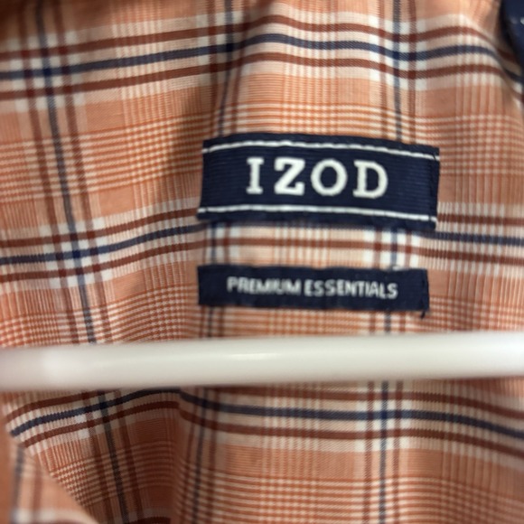 Izod Big & Tall Men's Button Down Collared 3XL Shirt Peachy Pink Plaid Color EUC - Picture 4 of 8